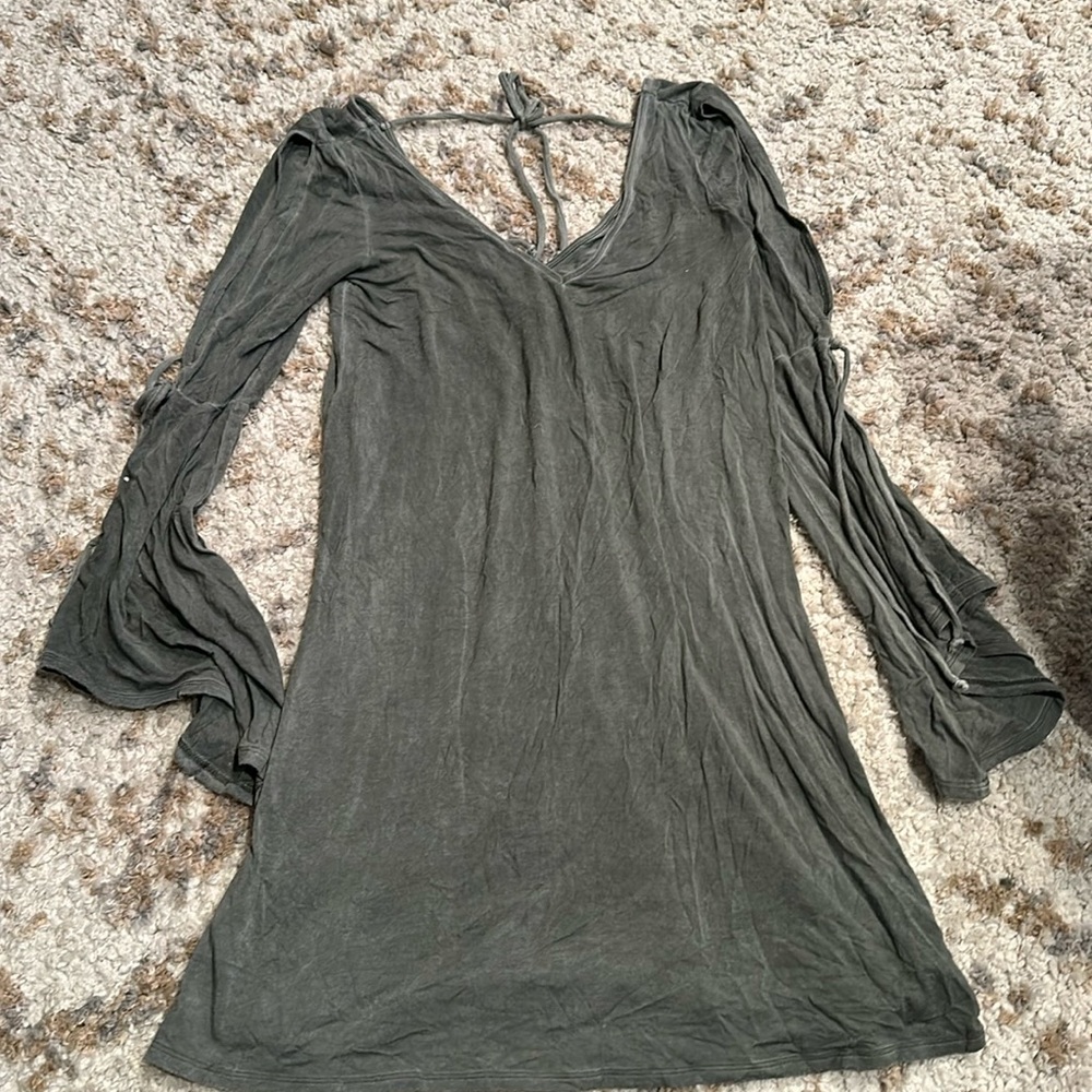 Olive Green dress with off the shoulders details and ties